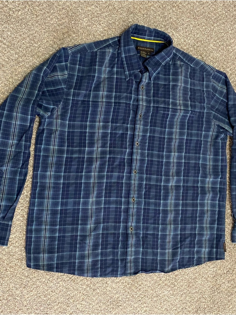 Royal Robbins Shirt Mens XL Blue Plaid Classic Fit Modal Blend Button Up Outdoor